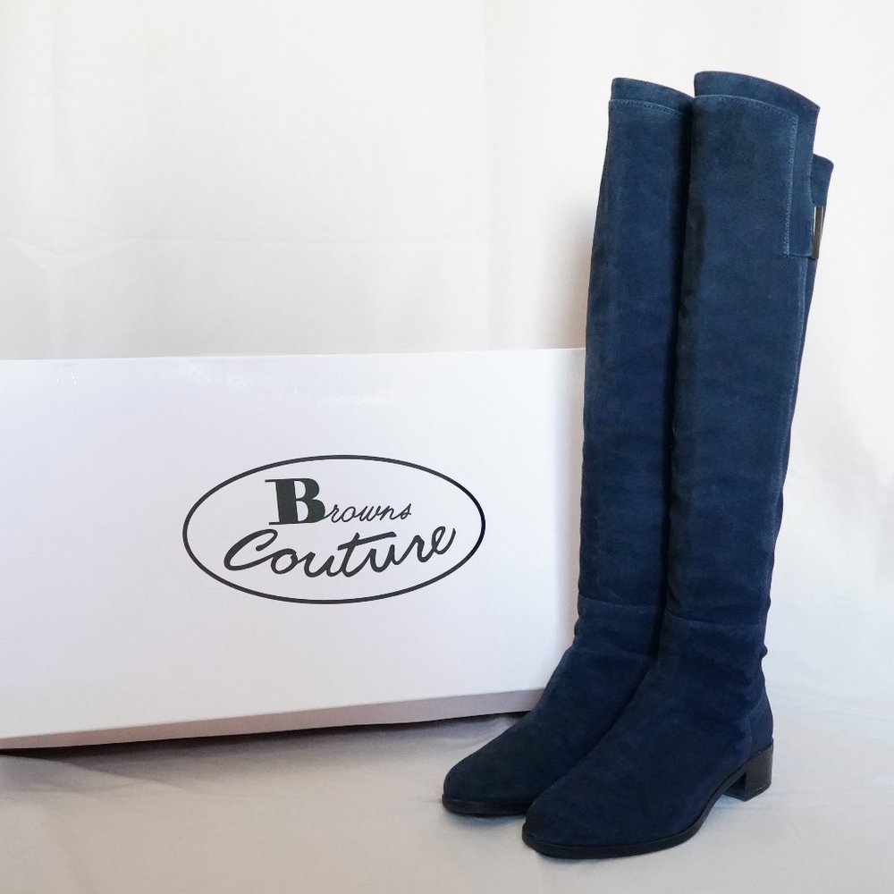 Browns Couture Suede Over-the-knee Boots in Navy - Picture 1 of 11